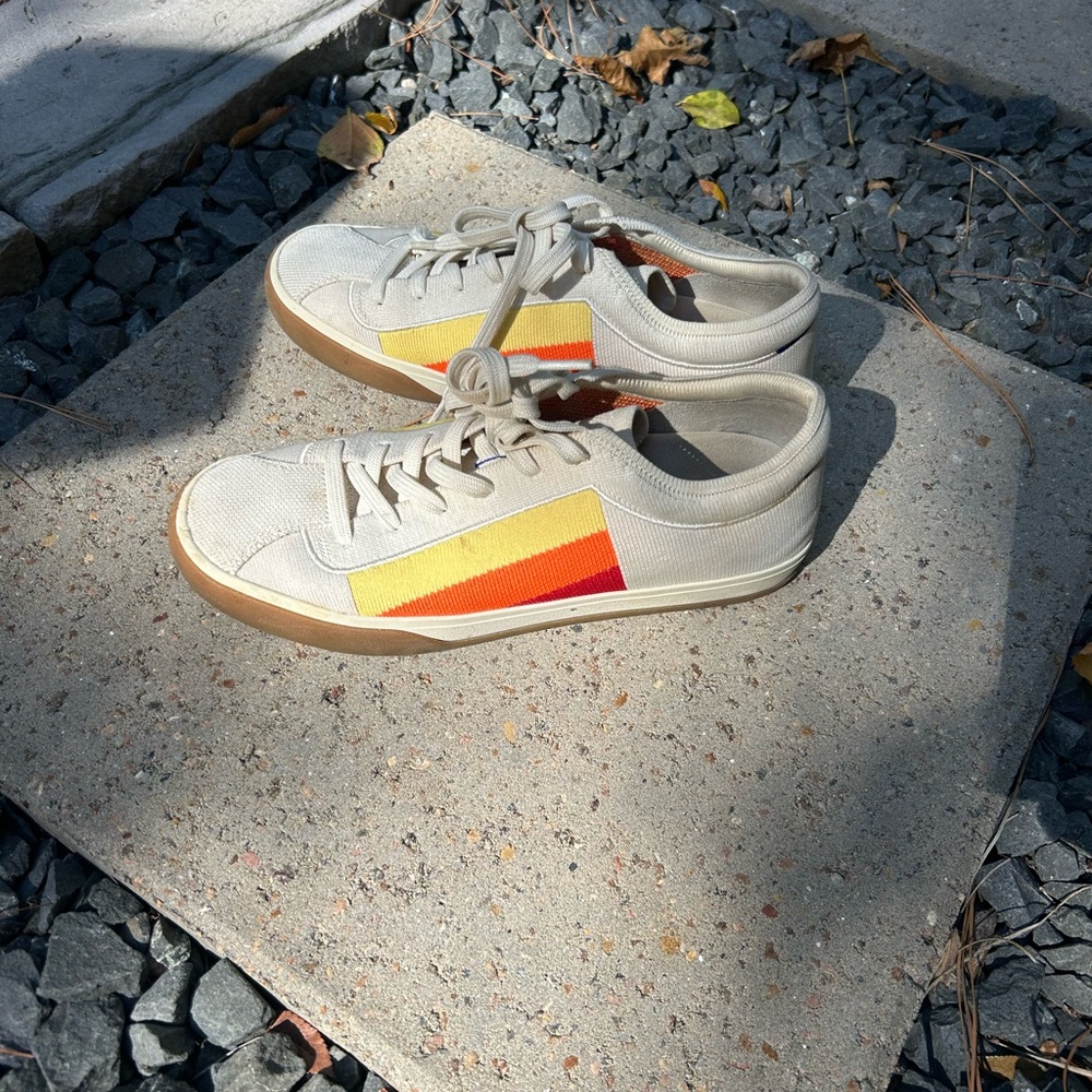 Rothy's Cream Knit Sneakers with Yellow and Orange Stripes - Picture 8 of 8